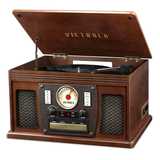 Victrola's 7-in-1 Sherwood Bluetooth Recordable Record Player with 3-Speed Turntable, CD, Cassette Player and FM Radio SIGBEEZ