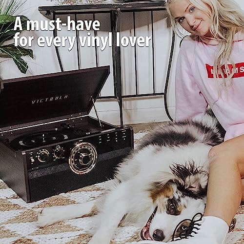 Victrola Mid Century 6-in-1 Bluetooth Record Player & Multimedia Center with Built-in Speakers - 3-Speed Turntable, CD & Cassette Player, AM/FM Radio | Wireless Music Streaming | Grey Sigbeez