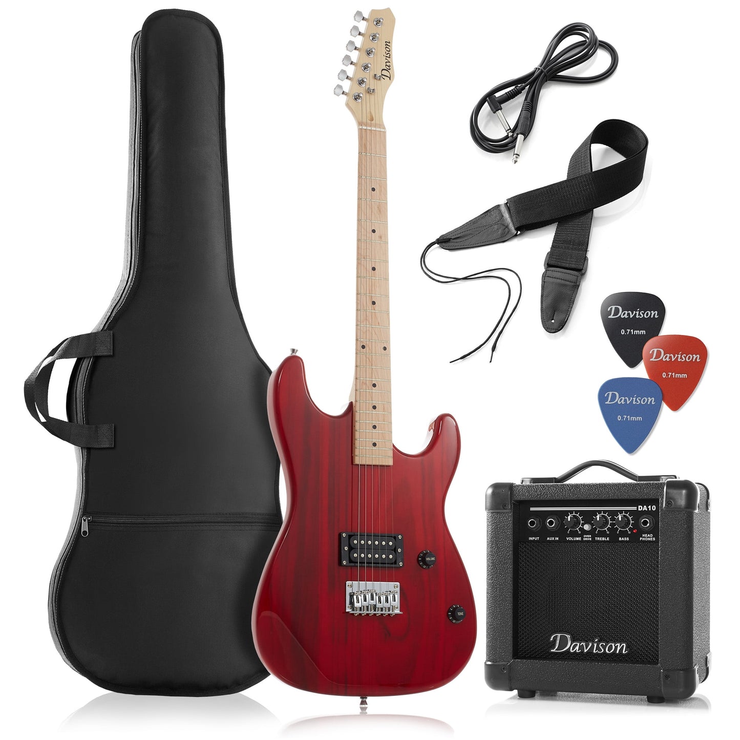 Davison 39-Inch Full-Size Electric Guitar with 10-Watt Amplifier, Red