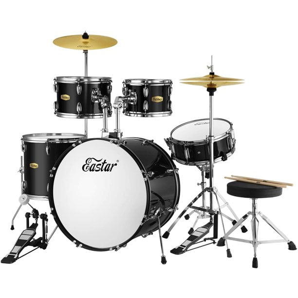 Eastar Drum Set for Adults 22 inch 5 Piece Drum Kit Teen Beginner Drums Set with Pedal Cymbals Stands Stool and Sticks, Mirror Black Sigbeez