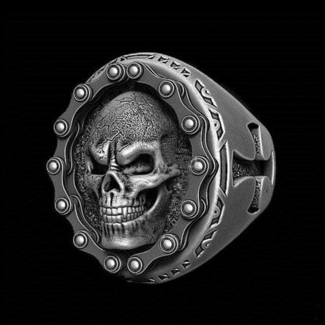 FDLK    New Vintage Zinc Alloy Skull Silver Color Ring Mens Skull Biker Rock Roll Gothic Punk Jewelry Ring GONZALABES