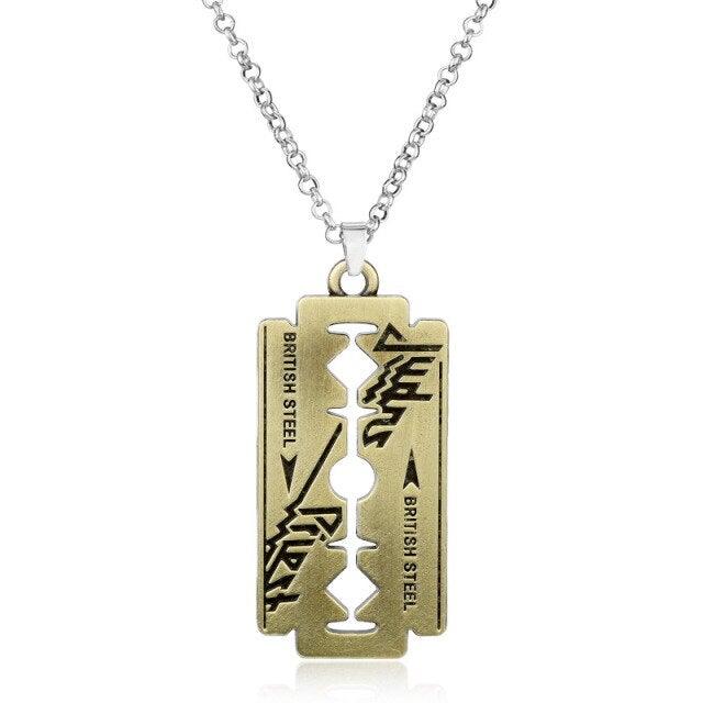Fashion Music Band Judas Priest Necklace Razor Blade Pendant For Men Chain Link 24Inch Necklaces Friendship Males Jewelry GONZALABES